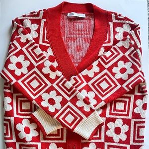 zara knit jacquard cardigan!🌹